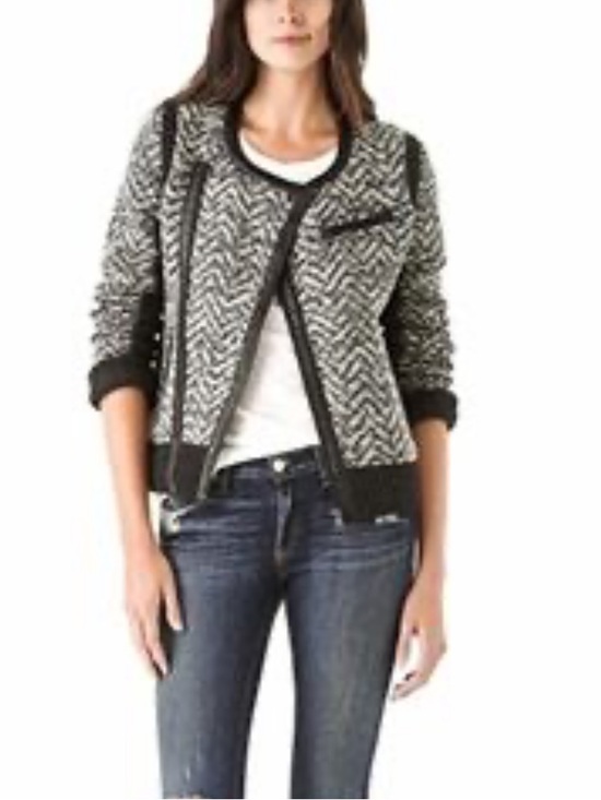 rag & bone Sweaters - rag & bone Samantha Knit Tweed Charcoal Wool Lamb Leather Trim Jacket
